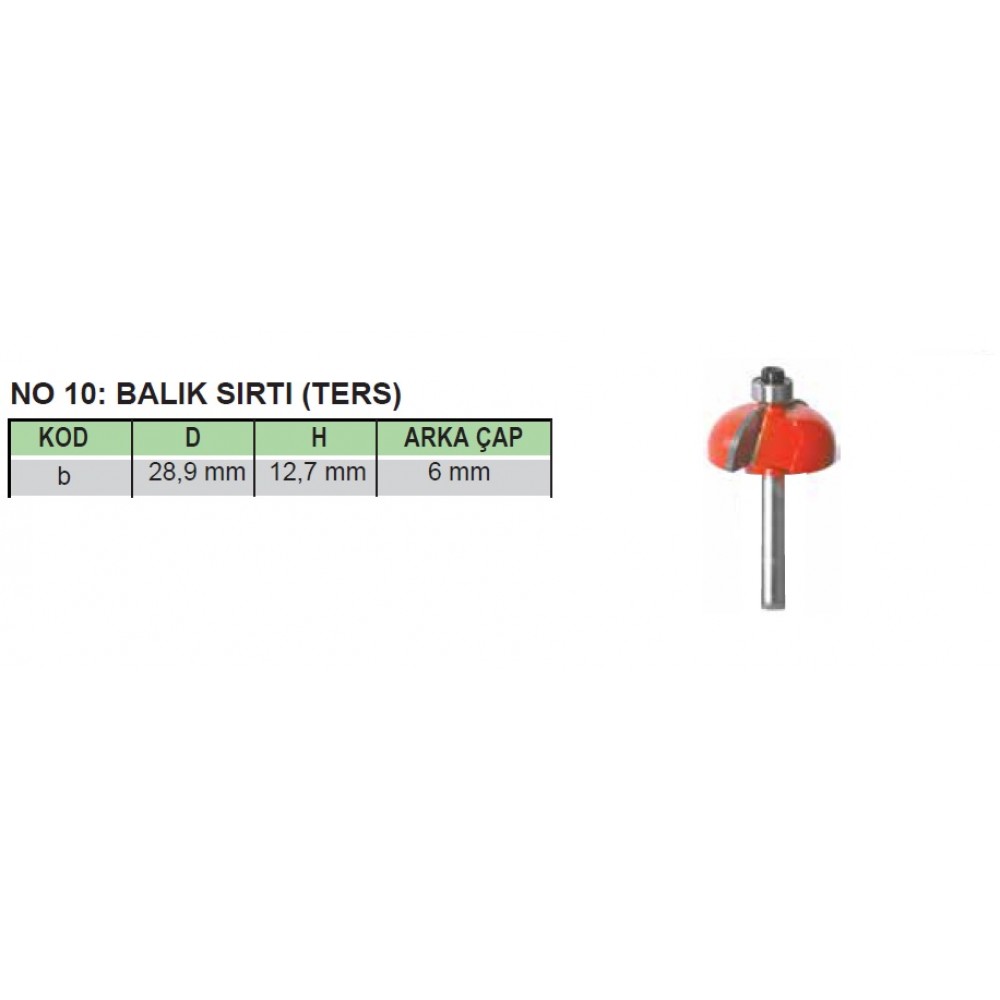 FREZE BALIK SIRTI (TERS) 6mm NO:10