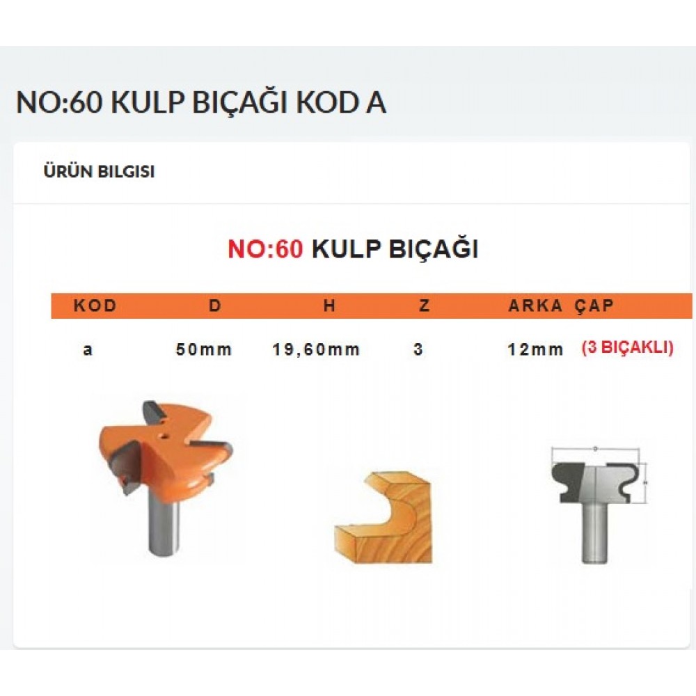 FREZE KULP BIÇAK 3 BIÇAKLI NO:60