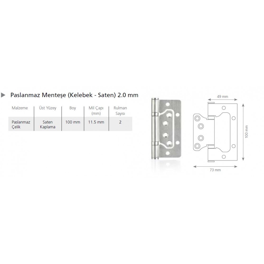 KAPI METENŞESİ ÇELİK MENTEŞE YÖNSÜZ 12cm 4.AD KAPI METENŞESİ ÇELİK MENTEŞE YÖNSÜZ 12cm 4.AD